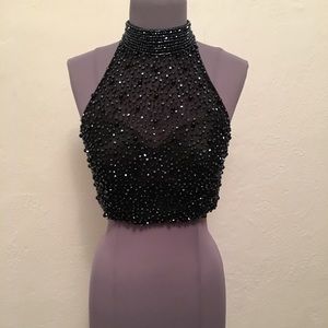 Beaded Black Crop Top